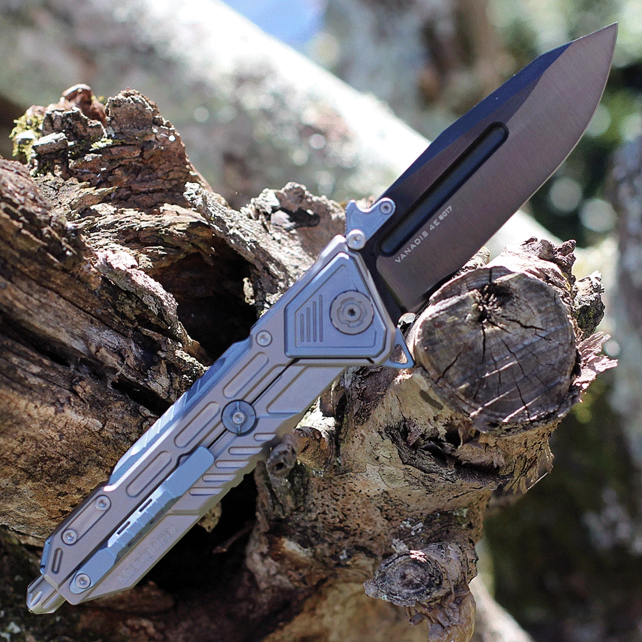 Wholesale 😀 Maxace Knives Mammoth - Grey / Blue Ti (4.33" Black Drop Point) MM02 ⭐ 2 Wholesale 😀 Maxace Knives Mammoth - Grey / Blue Ti (4.33" Black Drop Point) MM02 ⭐ - Image 2