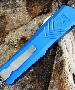 Discount 👍 CobraTec Blue FS-X OTF Knife CTKMBLUFS-XMDS, 3" D2 Steel Drop Point Serrated Blade, Blue Aluminum Handle 🤩 -Automatic Knives shop MBLUFS XMDS.3 75281.1583253276