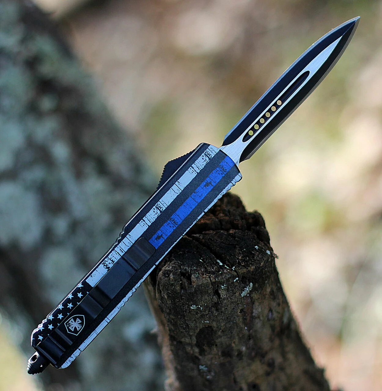 New 😍 Templar Knife Co. Templar Knife Slim OTF Back The Blue M-BTB-13-1, 3.5" 440C Black/Satin Dagger Blade, Aluminum Zinc Handle ✨ 2 New 😍 Templar Knife Co. Templar Knife Slim OTF Back The Blue M-BTB-13-1, 3.5" 440C Black/Satin Dagger Blade, Aluminum Zinc Handle ✨ - Image 2