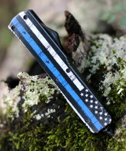 Flash Sale 🌟 Templar Knife Co. Templar Knife Slim OTF Back The Blue M-BTB-23-1, 3.5" 440C Black/Satin Tanto Blade, Aluminum Zinc Handle 👍 -Automatic Knives shop MBTB331.2 26350.1604071297