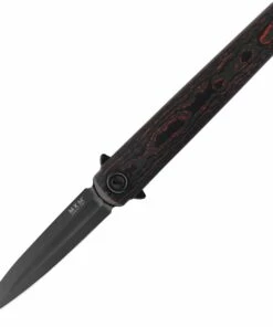 Budget 🤩 MKM - Maniago Knife Makers, Zieba Flame Flipper, FL02-FCLTD, 2.9" Black Dagger, Red Lava Carbon Fiber Handle 💯