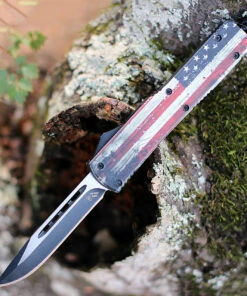 Cheapest 🔔 Templar Knife Co. Templar Knife Slim OTF Wood U.S. Flag M-WUS-33-1, 3.5" 440C Black/Satin Drop Point Blade, Aluminum Zinc Handle 🔥