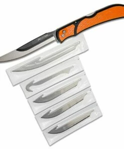 Cheap 😍 Outdoor Edge RazorBone Folding Knife RBB-20C, 6 Replaceable Blade Combo Set, Orange TPR Handles, Camo Nylon Sheath 😍 -Automatic Knives shop OERBB20 6 78261.1614030054