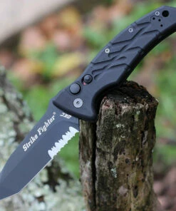 Outlet ✨ Ontario Strike Fighter SF-3 Automatic - Blk Alum. (3.8" 154CM Blk Serr. Tanto) 8742 🌟