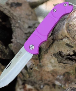 Outlet ✔️ Ontario Knife Co. Traveler 8901PUR, 2.25" Stainless Steel Satin Plain Blade, Purple Plastic Handle ✔️