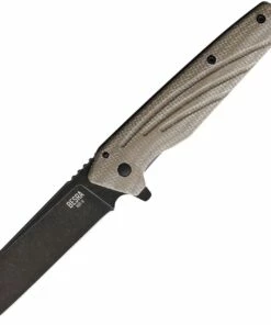 Best reviews of 🎁 Ontario Knife Co. Bersa 9000, 2.9" AUS-8 Black PVD Stonewashed Cleaver Blade, Tan Linen Micarta & Titanium Handles 🤩