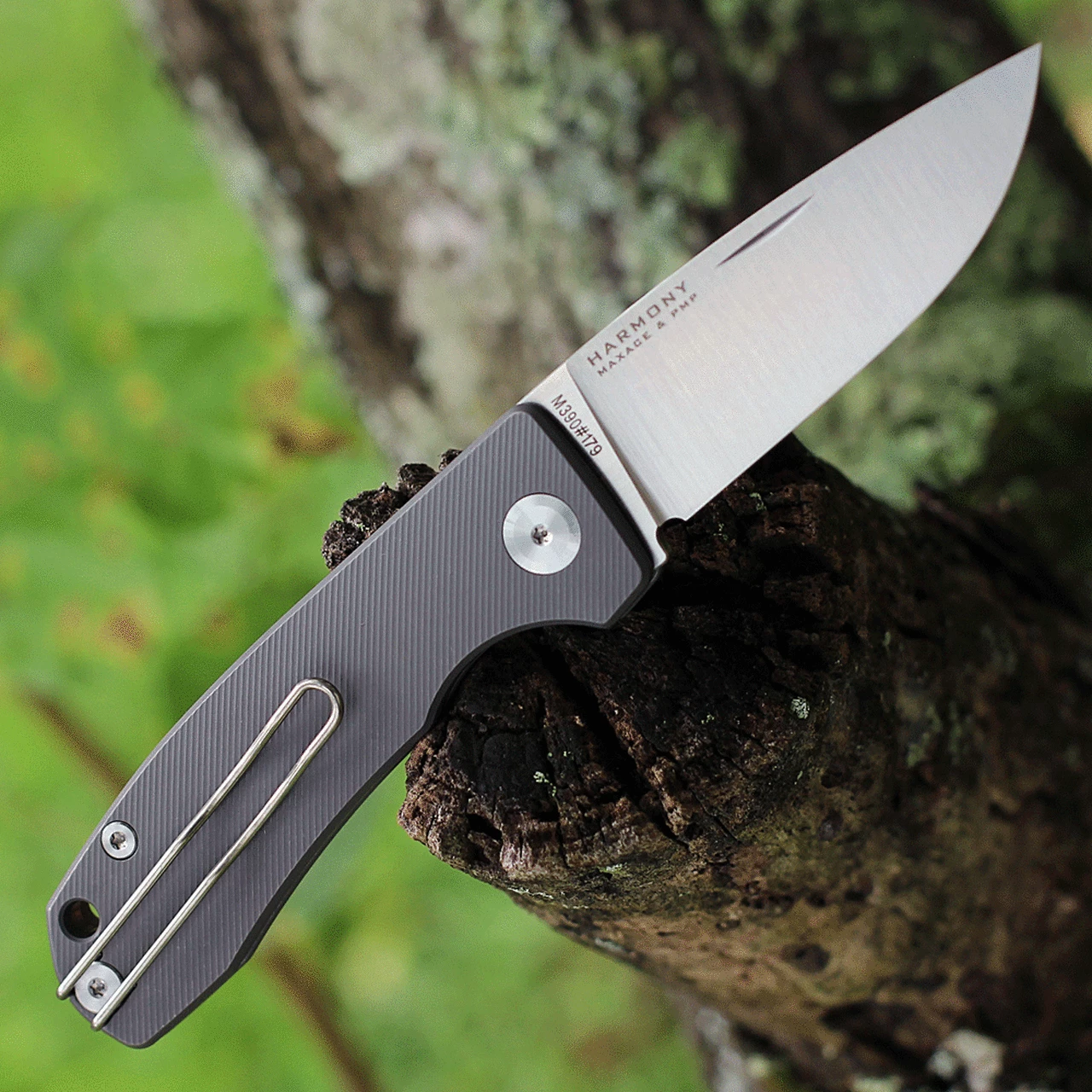 Wholesale ⭐ PMP Knives & Maxace Harmony PMP006, 3" Bohler M390 Stonewashed Drop Point Blade, Dark Gray Titanium Handles ✨ 2 Wholesale ⭐ PMP Knives & Maxace Harmony PMP006, 3" Bohler M390 Stonewashed Drop Point Blade, Dark Gray Titanium Handles ✨ - Image 2