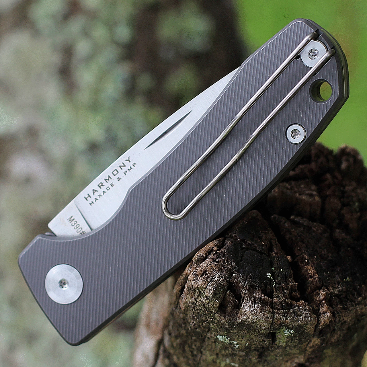 Wholesale ⭐ PMP Knives & Maxace Harmony PMP006, 3" Bohler M390 Stonewashed Drop Point Blade, Dark Gray Titanium Handles ✨ 4 Wholesale ⭐ PMP Knives & Maxace Harmony PMP006, 3" Bohler M390 Stonewashed Drop Point Blade, Dark Gray Titanium Handles ✨ - Image 4