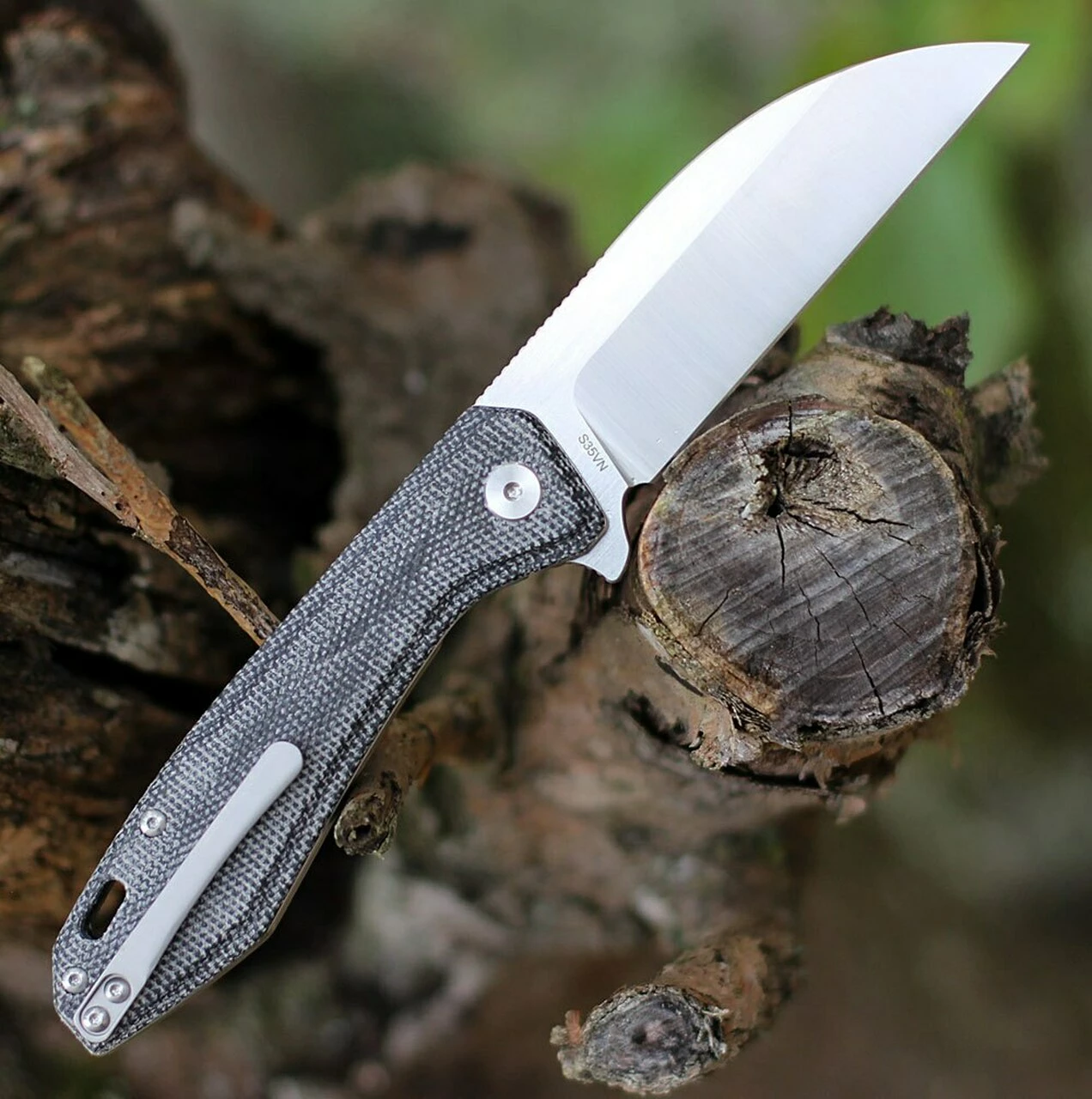 Best Sale 😀 QSP Knife QSP Pelican Linerlock QS118-D2, 3.625" CPM S35VN Satin Wharncliffe Blade, Black Linen Micarta Handle ⭐ 2 Best Sale 😀 QSP Knife QSP Pelican Linerlock QS118-D2, 3.625" CPM S35VN Satin Wharncliffe Blade, Black Linen Micarta Handle ⭐ - Image 2