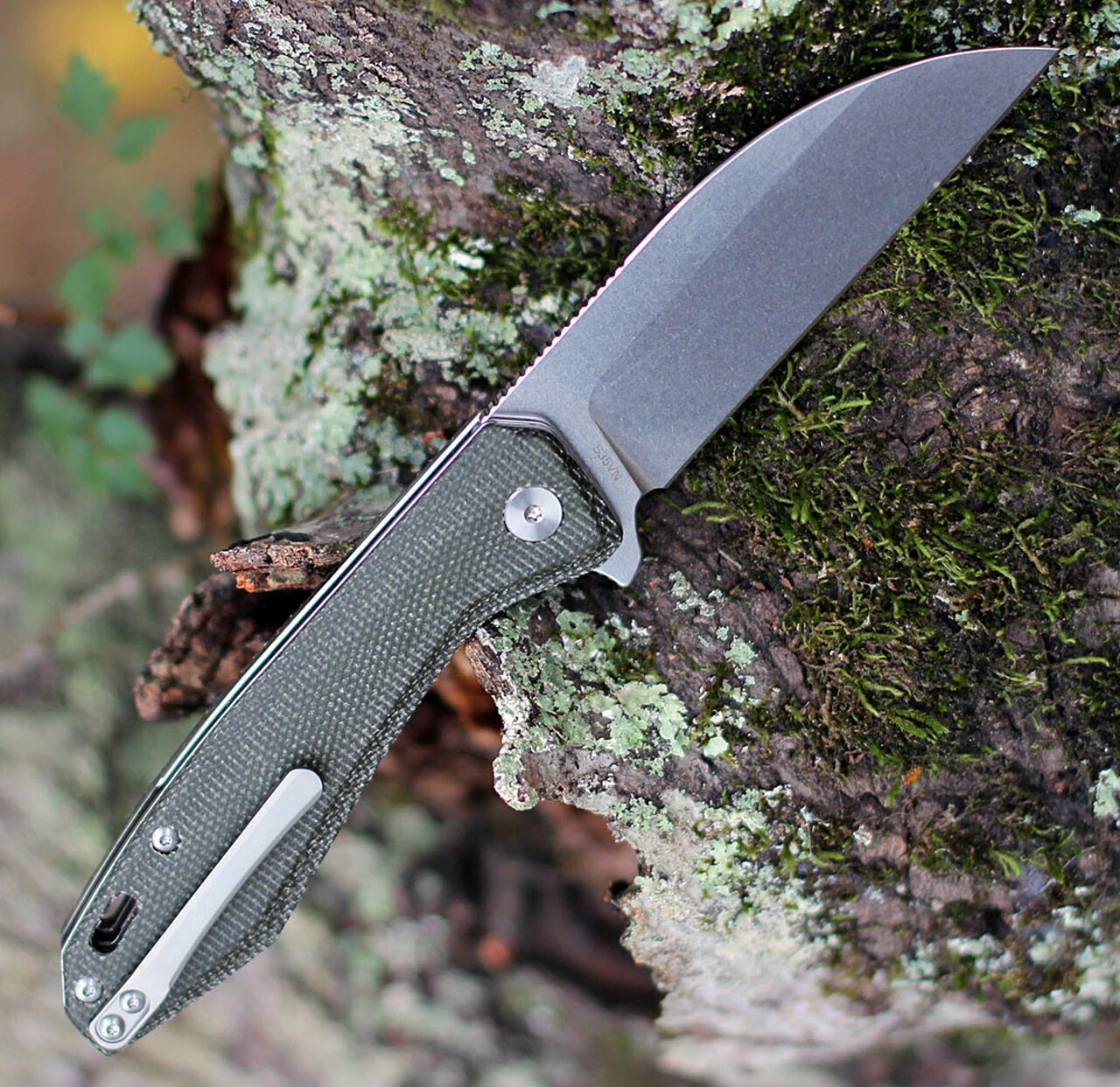 Promo π QSP Knife QSP Pelican Linerlock QS118-E1, 3.625" CPM S35VN Stonewashed Wharncliffe Blade, Green Linen Micarta Handle π 2 Promo π QSP Knife QSP Pelican Linerlock QS118-E1, 3.625" CPM S35VN Stonewashed Wharncliffe Blade, Green Linen Micarta Handle π - Image 2