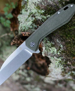 Promo 🛒 QSP Knife QSP Pelican Linerlock QS118-E1, 3.625" CPM S35VN Stonewashed Wharncliffe Blade, Green Linen Micarta Handle 🎁