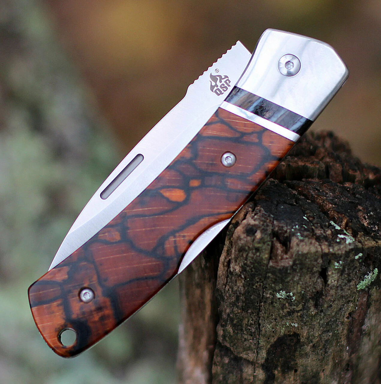 Cheap 🎉 QSP Knife Mustang Lockback QS132, 3.125" M390 Satin Plain Blade, Raffir Stabilized Wood w/Mammoth Molar Inlay Handle 👍 4 Cheap 🎉 QSP Knife Mustang Lockback QS132, 3.125" M390 Satin Plain Blade, Raffir Stabilized Wood w/Mammoth Molar Inlay Handle 👍 - Image 4