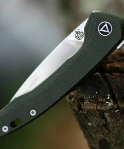 Hot Sale 💯 QSP Knife Leopard Linerlock CF QS135-C, 3.0" Sandvik 14C28N Satin Plain Blade, Green Linen Micarta Handle 👏 -Automatic Knives shop QS135C.2 87851.1603915904