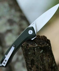 Hot Sale 💯 QSP Knife Leopard Linerlock CF QS135-C, 3.0" Sandvik 14C28N Satin Plain Blade, Green Linen Micarta Handle 👏 -Automatic Knives shop QS135C 60969.1603915904