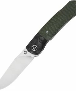 Promo 🎁 QSP Knife Gannet Folding Knife QS137-C, 3.25" 154CM Satin Drop Point Blade, Green Linen Micarta Handle w/ Black Carbon Fiber Bolster 🧨