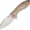 Best Sale 👍 Reate Knives Iron Flipper Knife , 3.25" M390 Satin Spear Point Blade, Titanium Handle with Brown Micarta Inlay, Purple Anodized Hardware 🤩