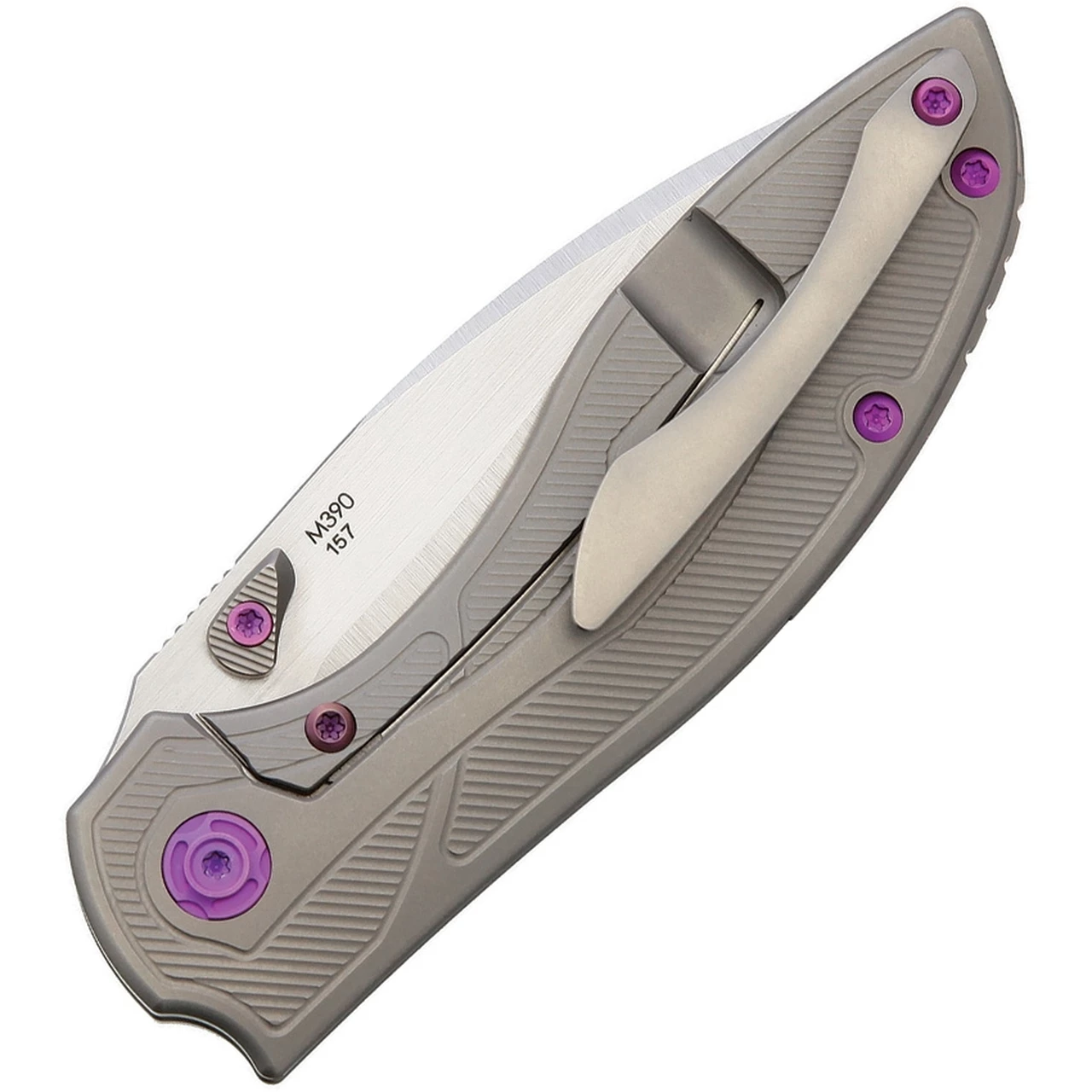 Cheapest 👏 Reate Knives Iron Thumb Stud Folding Knife , 3.25" M390 Satin Spear Point Blade, Titanium Handle with Brown Micarta Inlay, Purple Anodized Hardware ⭐ 2 Cheapest 👏 Reate Knives Iron Thumb Stud Folding Knife , 3.25" M390 Satin Spear Point Blade, Titanium Handle with Brown Micarta Inlay, Purple Anodized Hardware ⭐ - Image 2