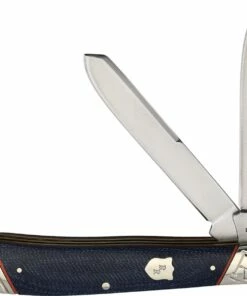 New 🎁 Rough Ryder Trapper Blue Jean - Blue Micarta w/ Orange (3.3" 440 Satin) RR2343 🔥