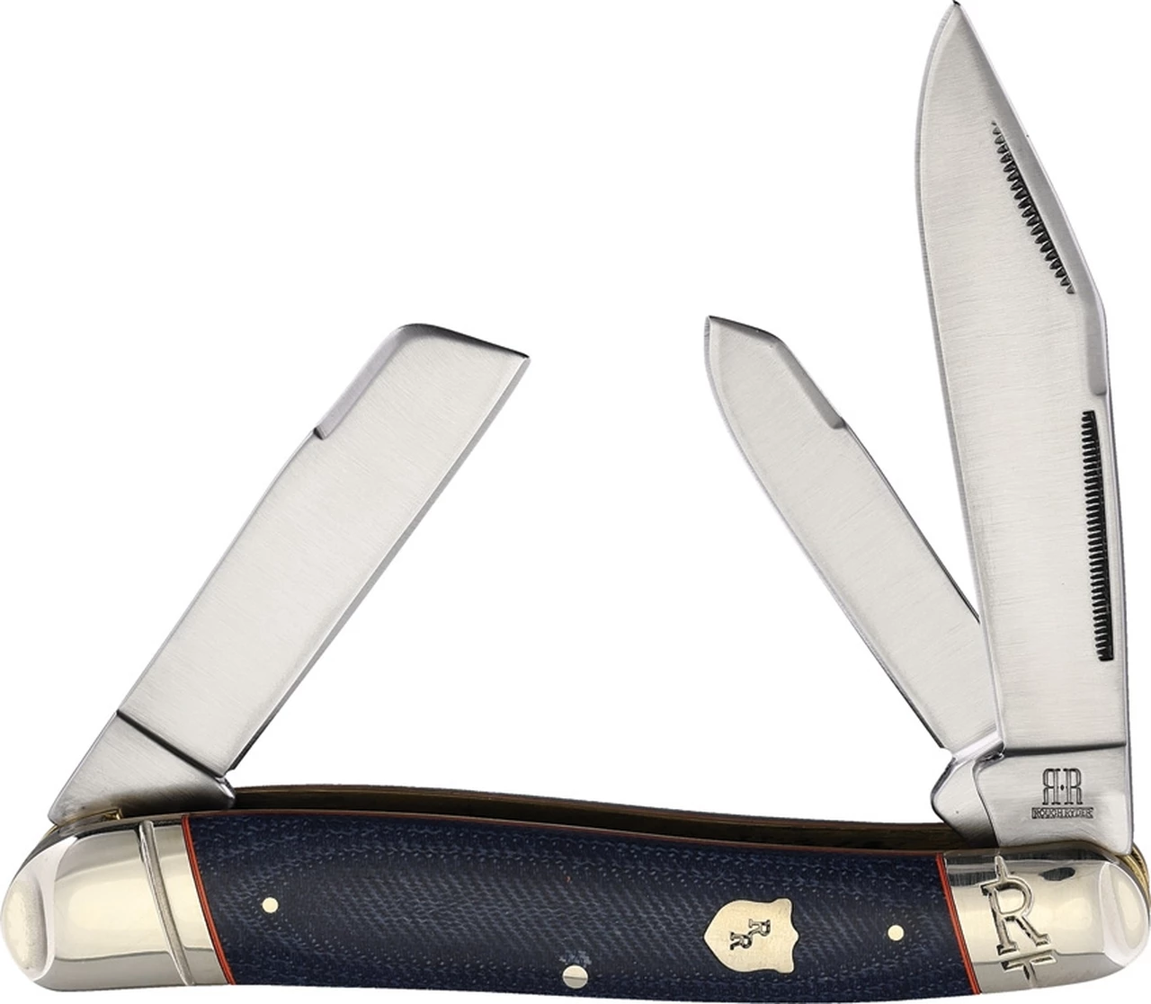 Budget 🔔 Rough Ryder Stockman Blue Jean - Blue Micarta w/ Orange (3.6" 440 Satin) RR2355 🌟 1 Budget 🔔 Rough Ryder Stockman Blue Jean - Blue Micarta w/ Orange (3.6" 440 Satin) RR2355 🌟