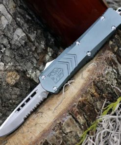 Budget 😍 CobraTec Gray FS-X OTF Knife CTKSGRYFS-XSDS, 2.75" D2 Steel Drop Point Part Serrated Blade, Gray Aluminum Handle 🔔