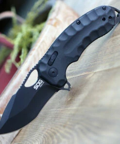 Cheap 💯 SOG Kiku XR - Blackout, 3.03" CTS XHP Black Cerakote Blade, Black Linen Micarta Handles 😍