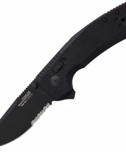 Outlet 🤩 SOG SOG-Tac XR Folding Knife 12-38-03-57, 3.39" D2 Black Drop Point Combo Blade, Black G-10 Handle 🛒