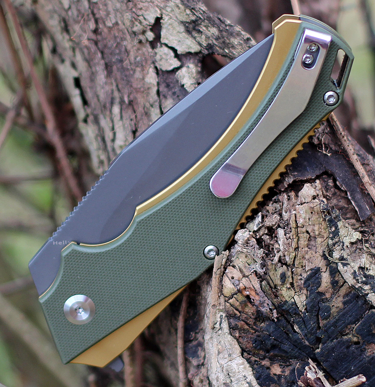Discount ⭐ Kansept Knives KT1008A2 Hellx, 3.60" D2 Stonewashed Blade, OD Green G10/Bronze Anodized SS Handle 😍 4 Discount ⭐ Kansept Knives KT1008A2 Hellx, 3.60" D2 Stonewashed Blade, OD Green G10/Bronze Anodized SS Handle 😍 - Image 4