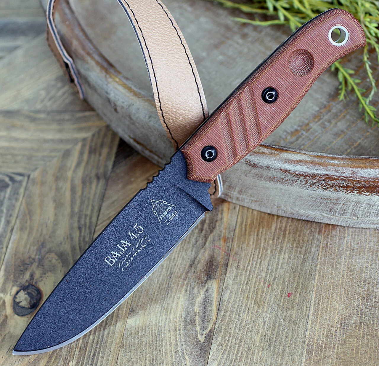 Best Sale 🎉 TOPS Knives TPBAJA-4.5R Baja 4.5 Reserve Edition 4.88" 1095 RC Black Traction Coating, Tan Canvas Micarta Handles, Brown Leather Sheath 🔥 6 Best Sale 🎉 TOPS Knives TPBAJA-4.5R Baja 4.5 Reserve Edition 4.88" 1095 RC Black Traction Coating, Tan Canvas Micarta Handles, Brown Leather Sheath 🔥 - Image 6