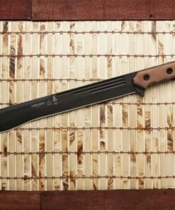 Flash Sale 🔔 TOPS KAGE-01 Cuma Kage 15.50" 1095 Black Traction Coating, Tan Canvas/Black Micarta Handles 🎁