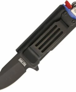 Best Sale 👏 Wild Boar Knife and Lighter Holder 1021, 1.75" Stainless Blade, Black Aluminum Handle (Holds Standard Lighter) ✔️