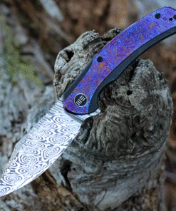 Hot Sale 🛒 We Knife Co. WE Knife Snick - Blk Ti / Timascus (3.5" Heimskringla Damasteel) WE19022F-DS1 😍