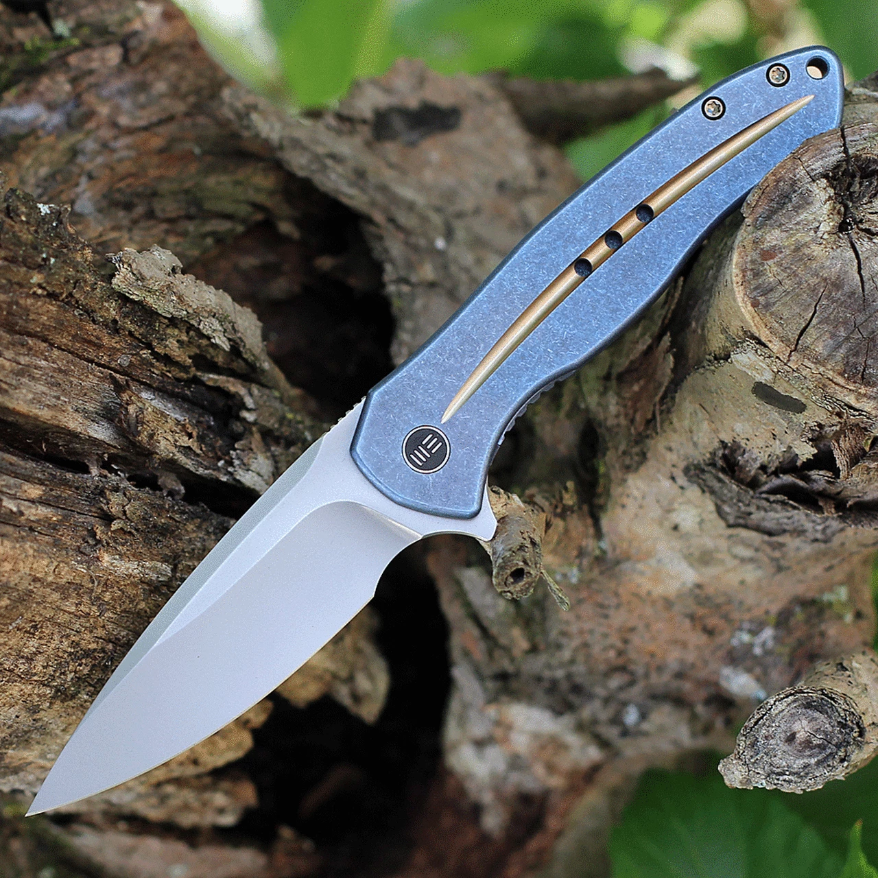 New 🛒 WE Knife Co. Kitefin 2001F, 3.24" CPM-S35VN Polished Bead Blast Spear Point Blade, Blue Titanium Handle w/ Gold Grove 💯 1 New 🛒 WE Knife Co. Kitefin 2001F, 3.24" CPM-S35VN Polished Bead Blast Spear Point Blade, Blue Titanium Handle w/ Gold Grove 💯