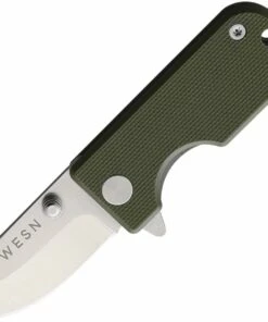 Cheap 🎁 WESN Goods Microblade 2.0 Folding Knife, 1.50" D2 Satin Plain Blade, Green G-10 Handle and Titanium Back Handle 🤩