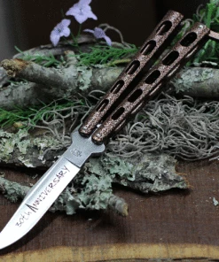 Best Sale 🛒 Bear and Son Bear & Son Cutlery 30th Anniversary Butterfly Knife ANN114CV, 4.25" 440 Satin Embellished Blade, Copper Vein Zinc Handle 🔔