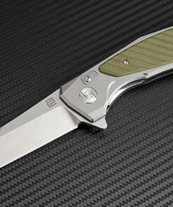 Hot Sale 👍 Artisan Cutlery Artisan Falcon ATZ1809PGGN, 3.94" D2 Plain Blade, Gray/Green Aluminum/G-10 Handle 🤩