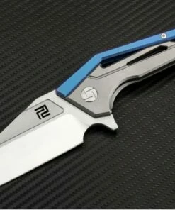 Cheap 🎉 Artisan Cutlery Artisan Ravine ATZ1819GBUM, 2.83" M390 Steel Tanto Blade, Blue Titanium Handle ⌛