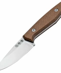 Wholesale 💯 Boker AK1 Fixed Blade 120502, 3" RWL-34 Satin Plain Blade, Mustard Burlap Micarta Handle, Black Leather Sheath 🛒