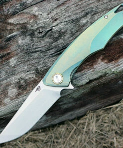 Cheap 🔥 Bestech T1707A Dolphin, 3.54" CPM-S35VN Plain Blade, Gold Titanium Handle 🎁 -Automatic Knives shop bt1707a.2 91371.1566585961