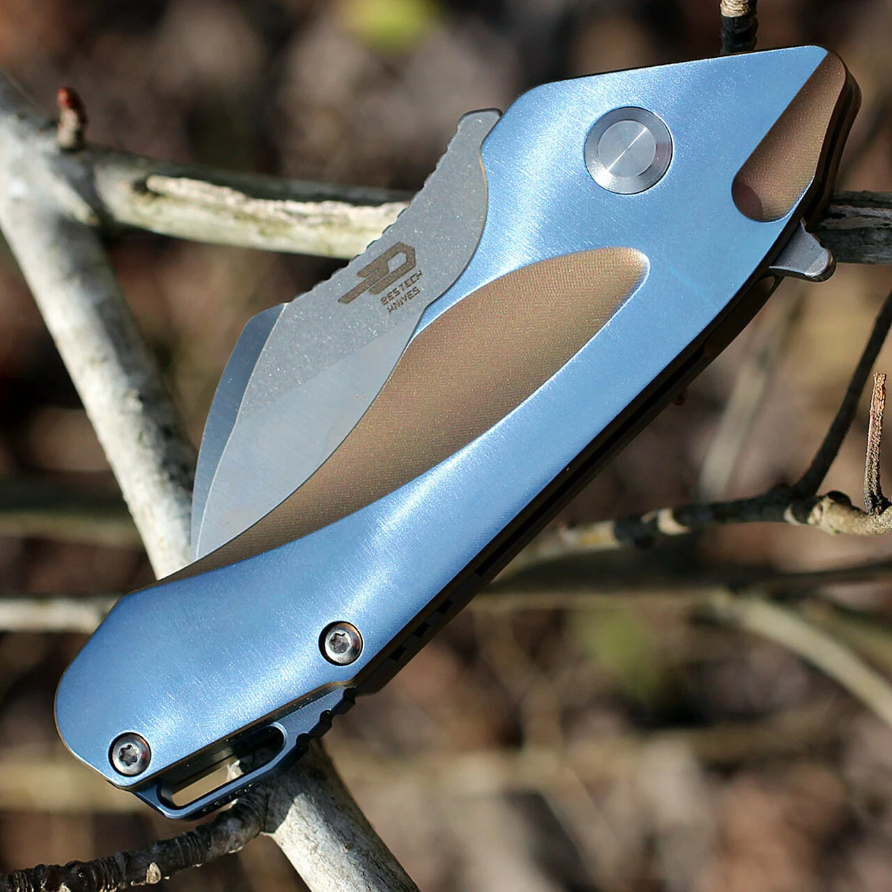 Wholesale 👏 Bestech T1710B Imp, 2" CPM-S35VN Plain Blade, Blue Titanium Handle w/Bronze Inlay ⭐ 4 Wholesale 👏 Bestech T1710B Imp, 2" CPM-S35VN Plain Blade, Blue Titanium Handle w/Bronze Inlay ⭐ - Image 4