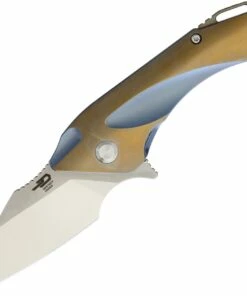 Discount 🔥 Bestech T1711B Goblin, 2.5" CPM-S35VN Plain Blade, Bronze Titanium Handle w/Blue Inlay ✨ -Automatic Knives shop btkt1711b 27663.1566586004
