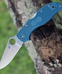 Discount ⌛ Spyderco Knives Spyderco Stretch 2 Straight Spine C90FP2K390, 3.43" Satin K390 Blade, Blue FRN Handle ✔️