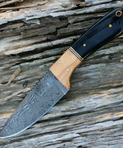 Best Sale ❤️ Damascus Blade Knife Damascus 1072 The Wedge Fixed Blade, 4" Damascus Plain Blade, Black Buffalo Horn Handle 🌟
