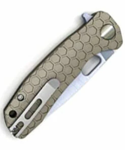 Discount ❤️ Honey Badger Knives Large Flipper HB1002, 3.63" 8Cr13MoV Satin Drop Point Plain Blade, Tan FRN Handle 🎁 -Automatic Knives shop hb1002 1 85387.1615576063