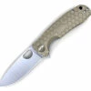 Best deal 🎉 Honey Badger Knives Medium D2 Flipper HB1015, 3.19" D2 Satin Drop Point Plain Blade, Tan FRN Handle 🎉