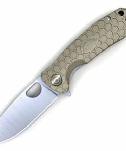Best deal 🎉 Honey Badger Knives Medium D2 Flipper HB1015, 3.19" D2 Satin Drop Point Plain Blade, Tan FRN Handle 🎉