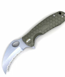 Best deal 🧨 Honey Badger Knives Medium Claw Flipper HB1133, 3.0" 8Cr13Mov Claw Serrated Blade, Green FRN Handle ⭐