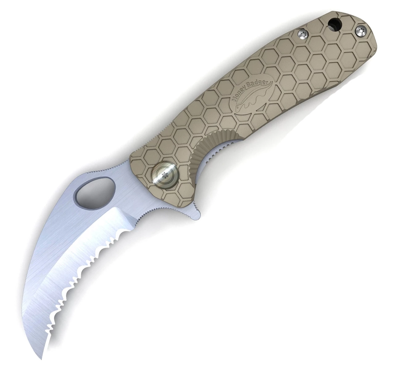 Budget 🤩 Honey Badger Knives Small Claw Flipper HB1152, 2.75" 8Cr13Mov Claw Serrated Blade, Tan FRN Handle 😍 1 Budget 🤩 Honey Badger Knives Small Claw Flipper HB1152, 2.75" 8Cr13Mov Claw Serrated Blade, Tan FRN Handle 😍