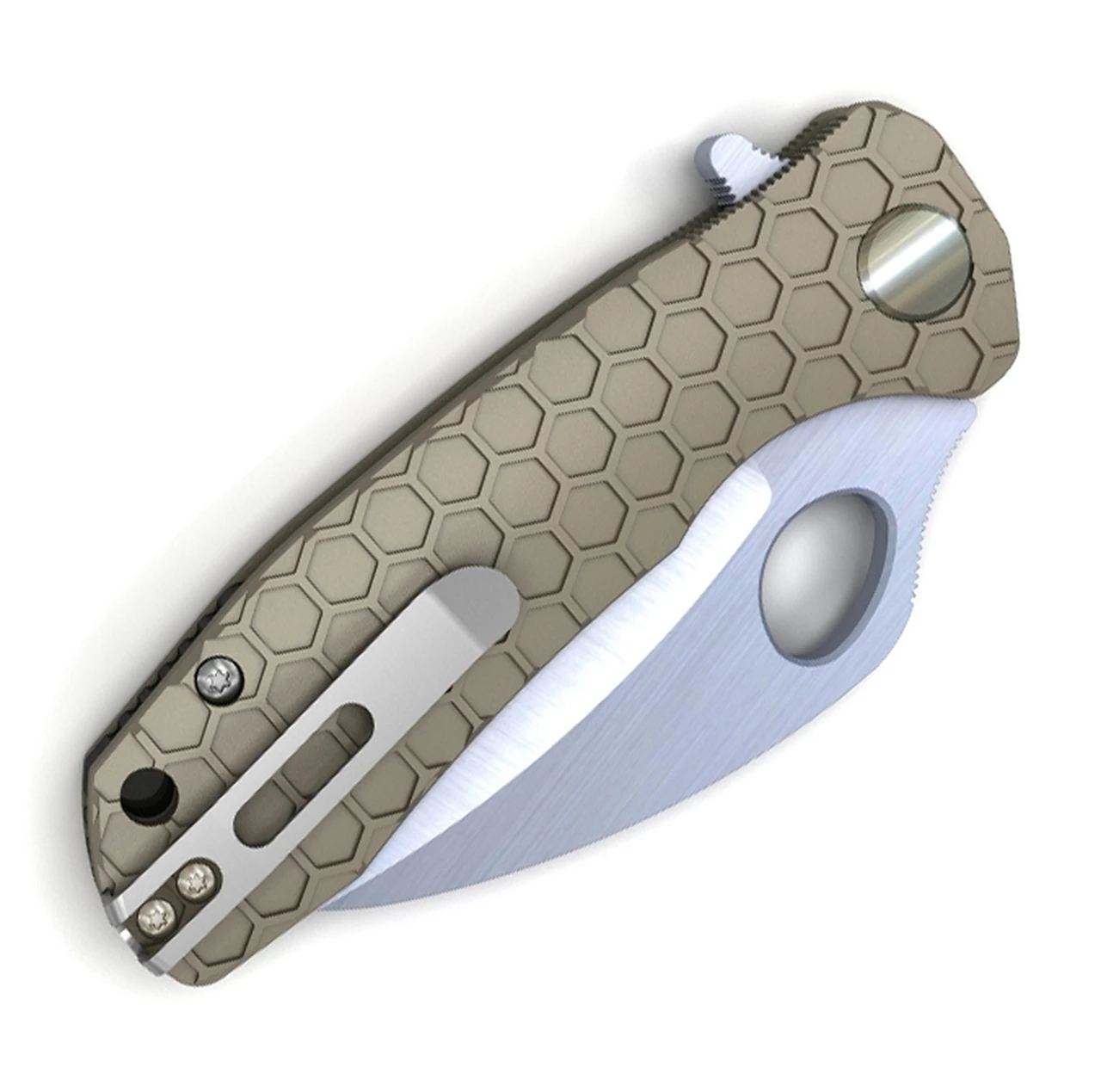 Budget 🤩 Honey Badger Knives Small Claw Flipper HB1152, 2.75" 8Cr13Mov Claw Serrated Blade, Tan FRN Handle 😍 2 Budget 🤩 Honey Badger Knives Small Claw Flipper HB1152, 2.75" 8Cr13Mov Claw Serrated Blade, Tan FRN Handle 😍 - Image 2