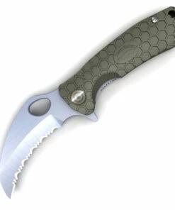 Discount ✔️ Honey Badger Knives Small Claw Flipper HB1153, 2.75" 8Cr13Mov Claw Serrated Blade, Green FRN Handle 💯