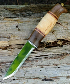 Discount ⭐ Helle Harding Fixed Blade - Curly Birch, Leather, Darkened Oak (3.9" Triple Laminated Steel Satin) No. 99 💯